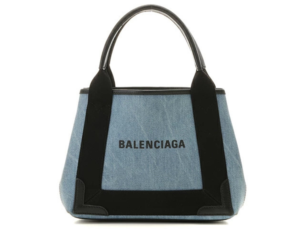 Balenciaga bag handbag shoulder Cabas denim blue black leather